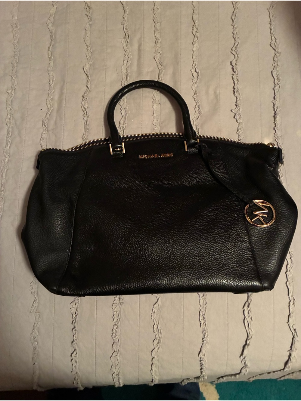 Michael Kors Black Leather Satchel with Gold Accent